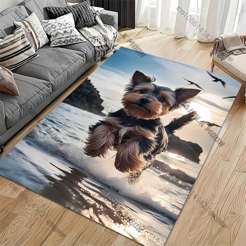 Joyful dog playing at beach carpet Yoga living room room decor children's crawling mat doormat area rug games mat