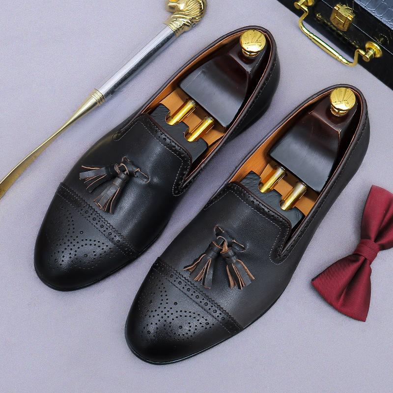 Fashion Luxury Gentleman Dress Shoe Men Business Office Handmade Tassel Braided Loafer Shoes Men Wedding Moccasins
