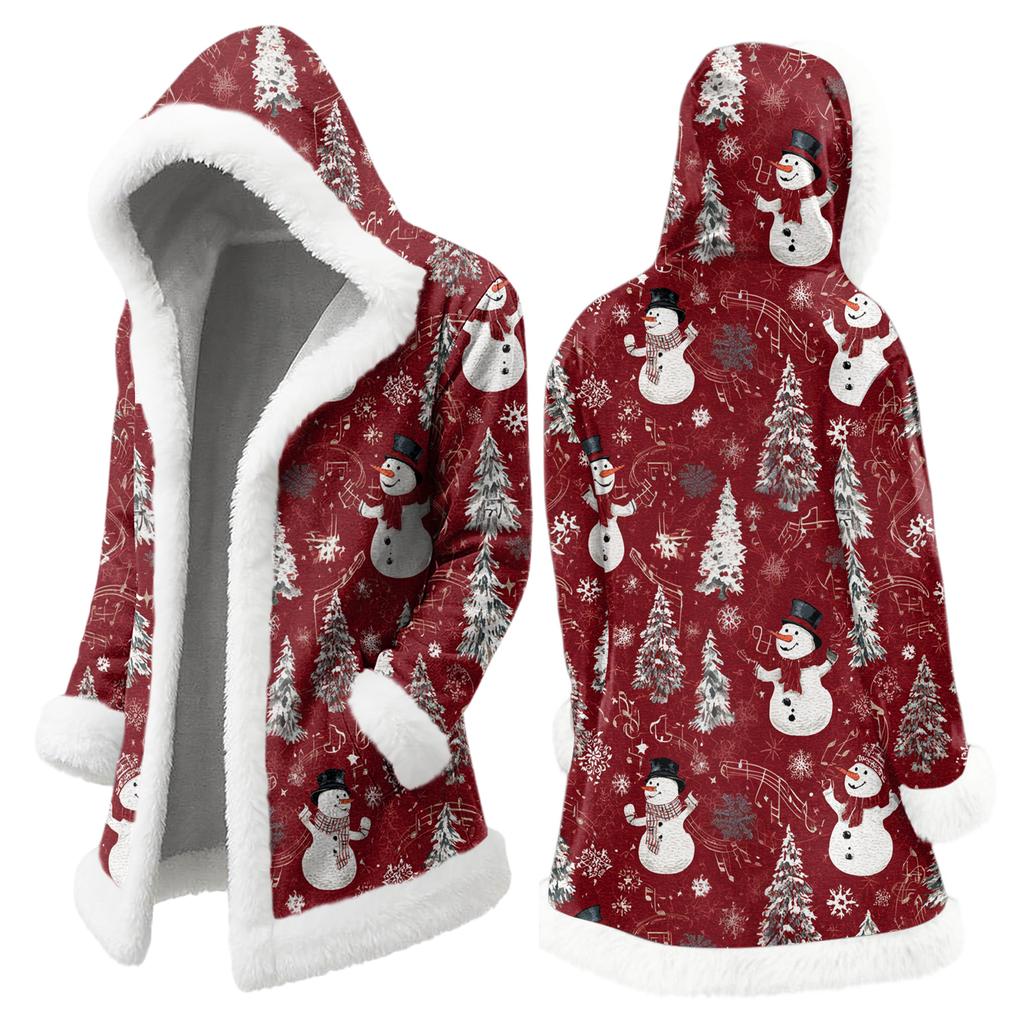 Men's Christmas Long Hooded Cardigan With Pockets Warm Jacket