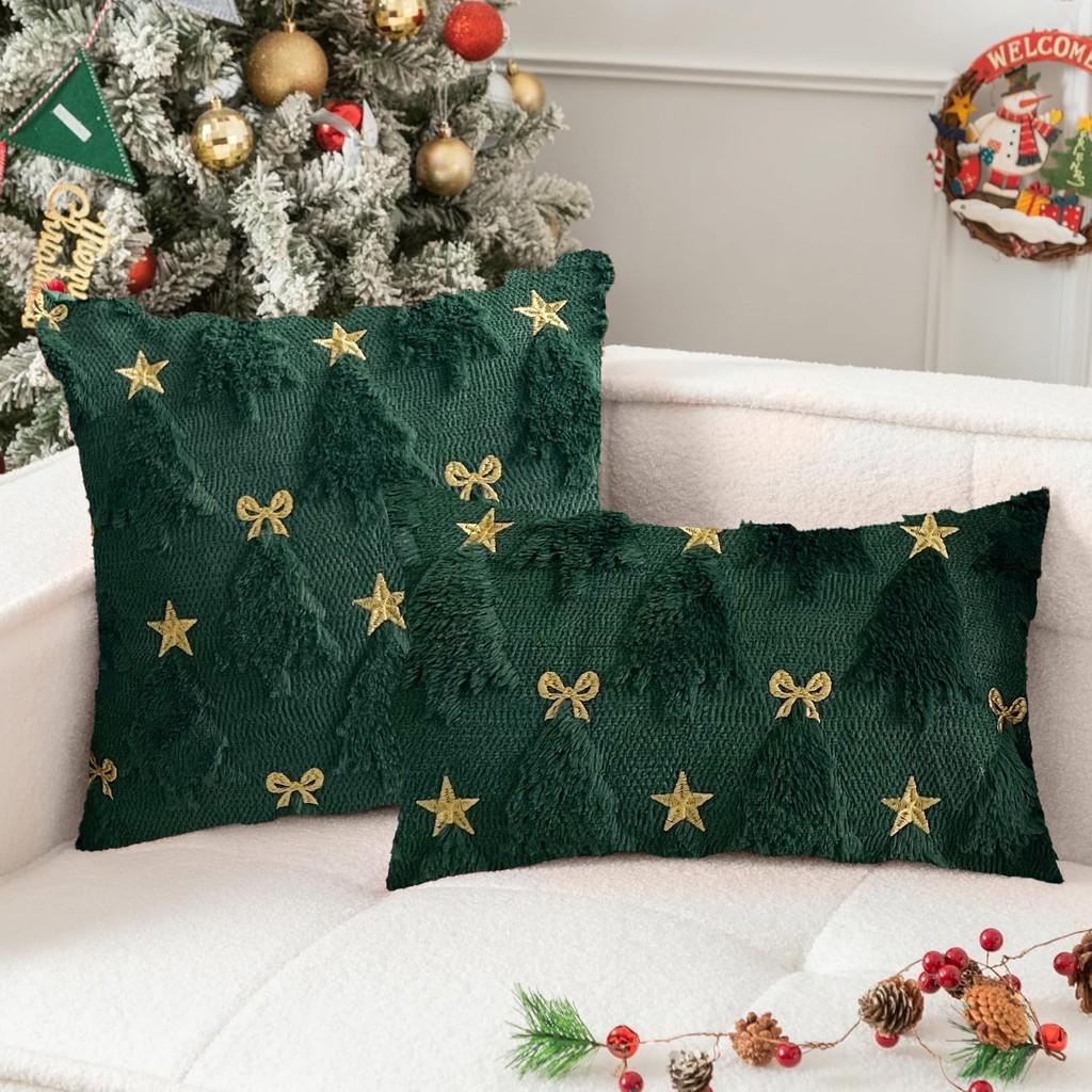 Christmas Plush Pillow Cover With Geometric Snowflake Design For Home Decor And Gift