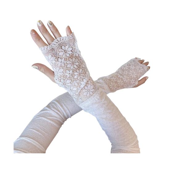 

Кружевные рукава для рук с цветочным узором, летние, для защиты от солнца, без пальцев, для женщин, для вождения, для поездок на работу