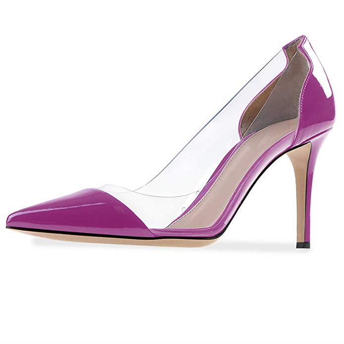 Women's Pointed Toe Transparent Pumps Clear PVC High Heels Dress Shoes