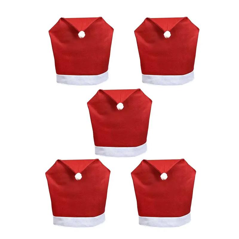 

Рождественский чехол на стул Красный нетканый чехол на стул Рождественское украшение стола Чехол на обеденный стул Товары для рождественской вечеринки 5pcs
