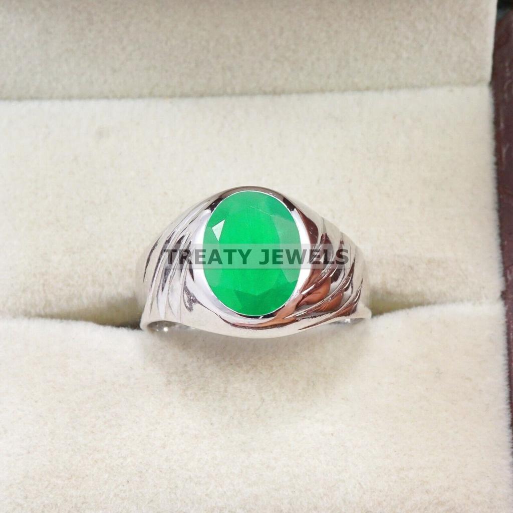 Emerald Oval Cut Gemstone With 925 Sterling Silver Ring For Men's #B32 JL375671287682