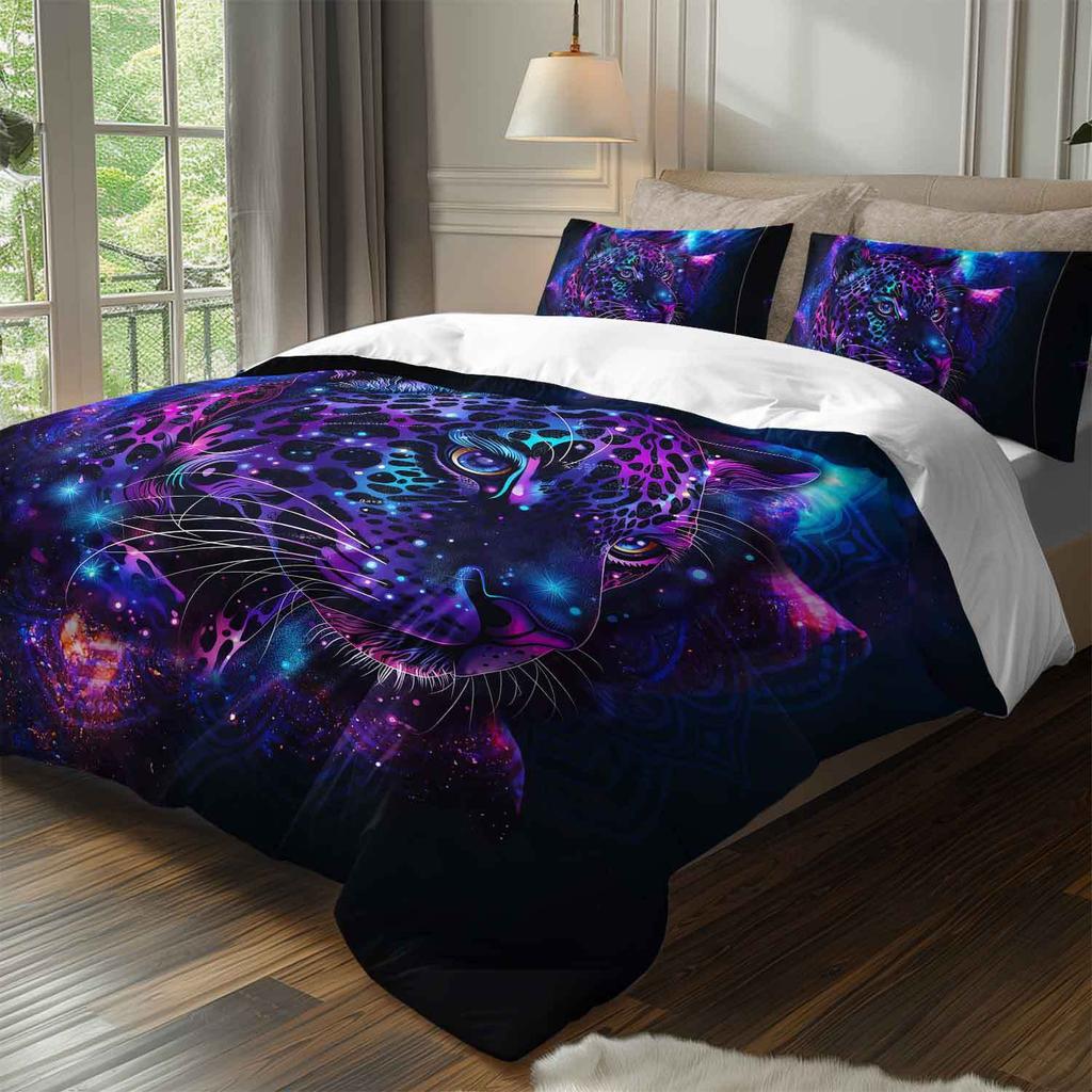 3 Stück Für Galaxy Neon Jaguar Bettwäsche Bettbezug Set Böhmisches Jaguar Bettwäsche Tagesdecke Set Tier-Thema Bett Tagesdecke Set Mystisch