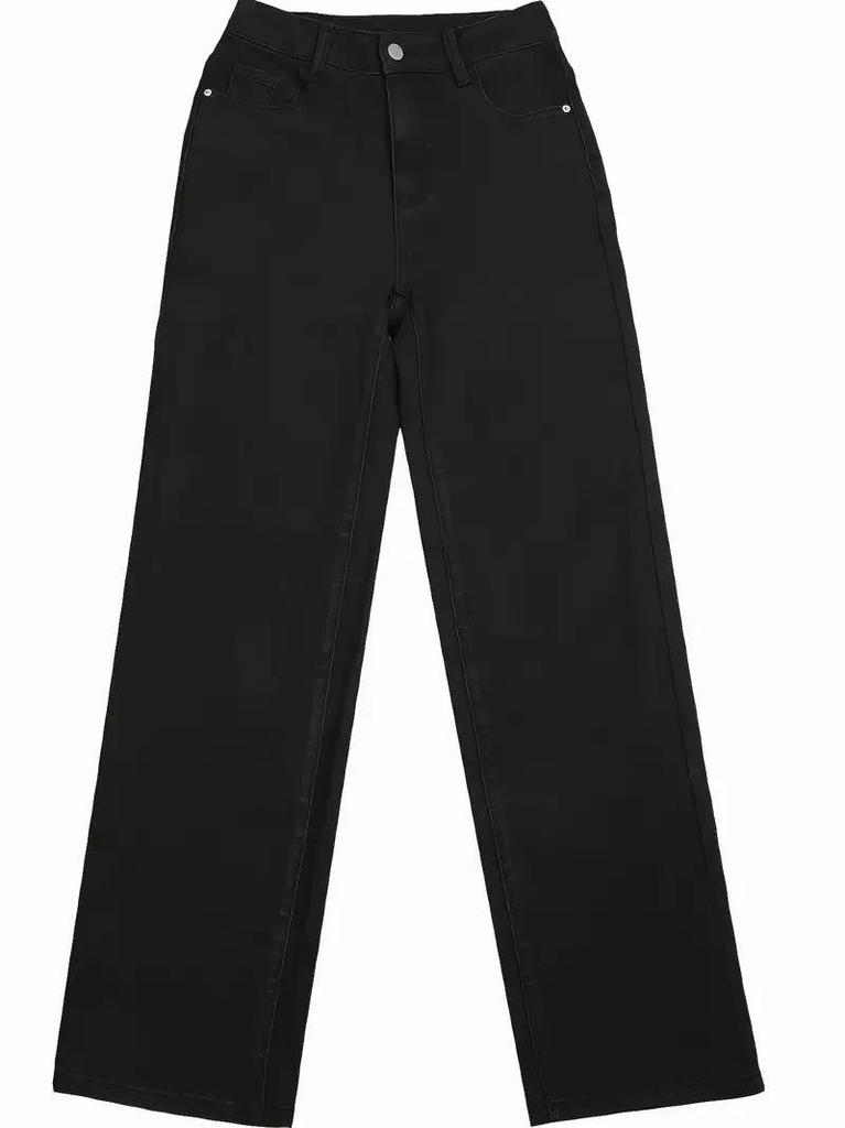 Black Washed Elastic Straight-Leg Women's Jeans
