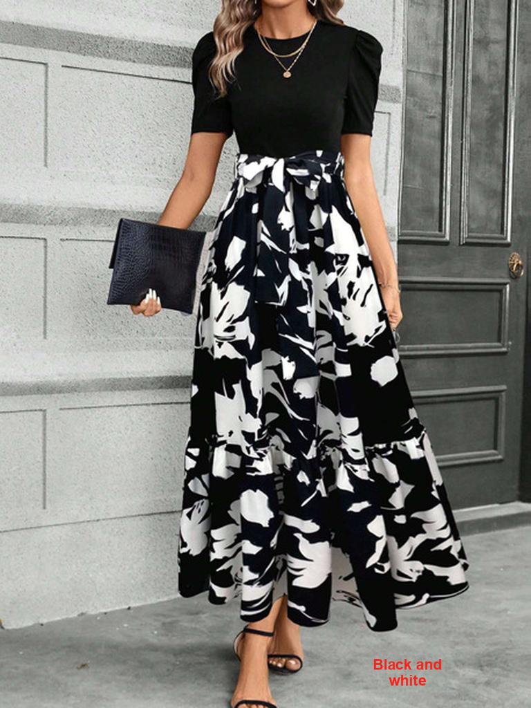 Floral Print High Waist Elegant Dress for Women,elegant Dress,party Dress,summer Dress,flower Print,high Waist Dress