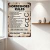 Vintage 'Horseshoes Rules' Metal Tin Sign with Rusty Edges, Artistic Retro Home Bar Man Cave Decor, Custom Novelty Iron Plaque f