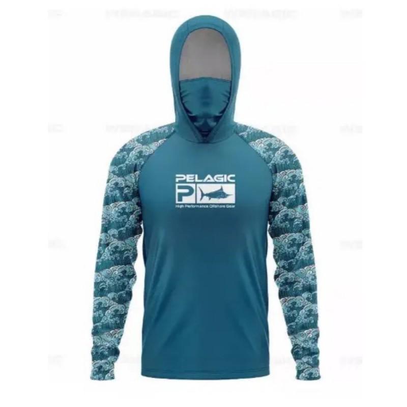 Mens Hooded Fishing Shirt With Face Cover Breathable UV Protection Long Sleeve Quick Dry Outdoor Apparel