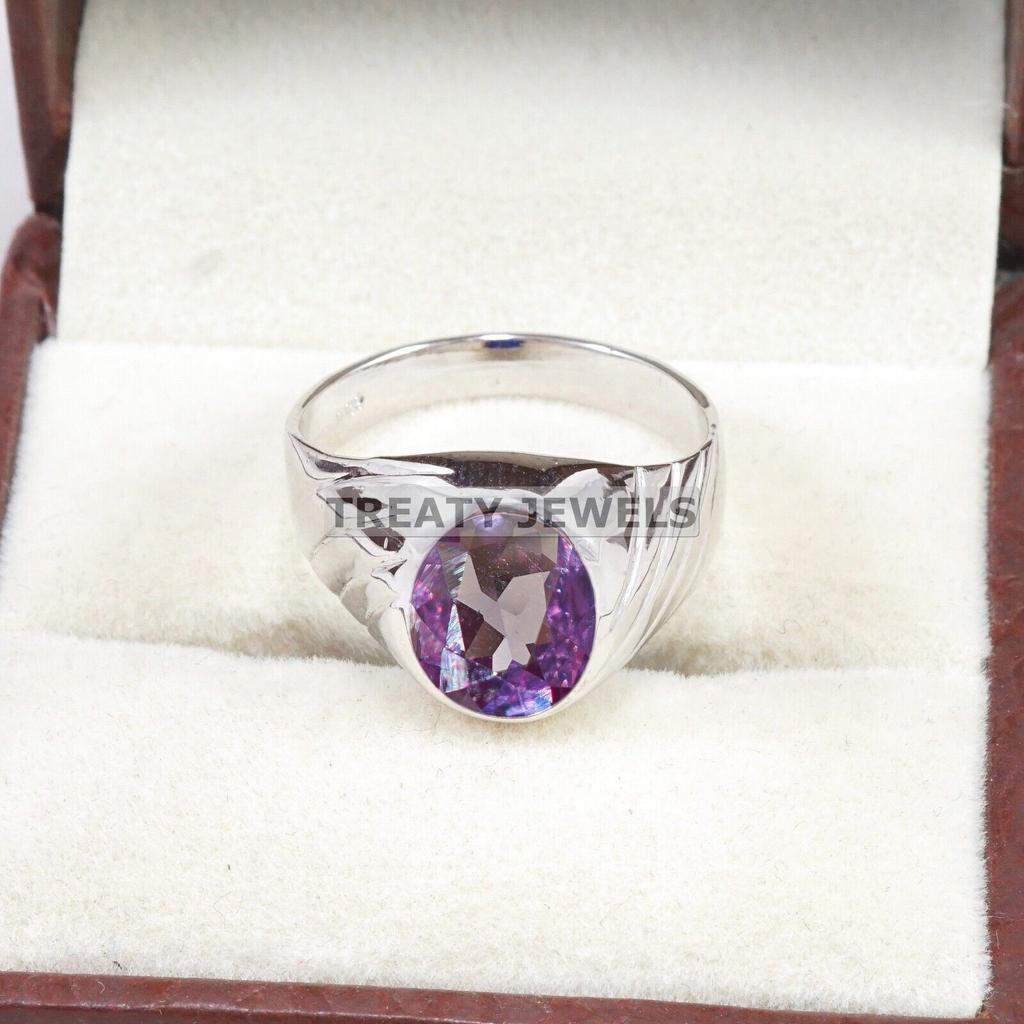 Bague en Argent Sterling 925 avec Pierre Précieuse Alexandrite Coupe Ovale Pour Homme #A632 JL375656877471
