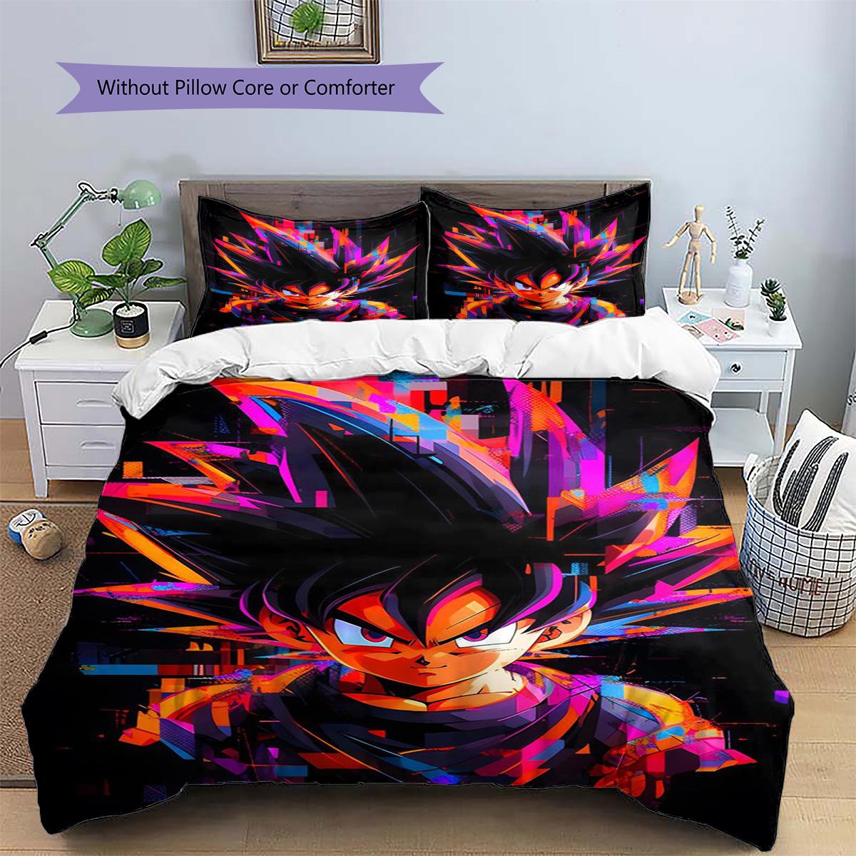 

Goku Patterned Pillowcase & Duvet Cover Set Anime Hot Trend Bedding for Bedroom Decoration Holiday Gift for Fans.-TING 135x200cm