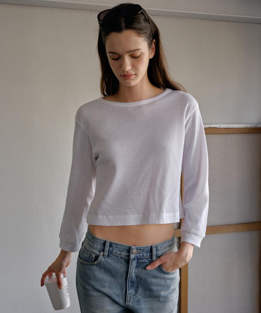 CITTA Waffle Semi Crop T-Shirt_Ctt3003(White)