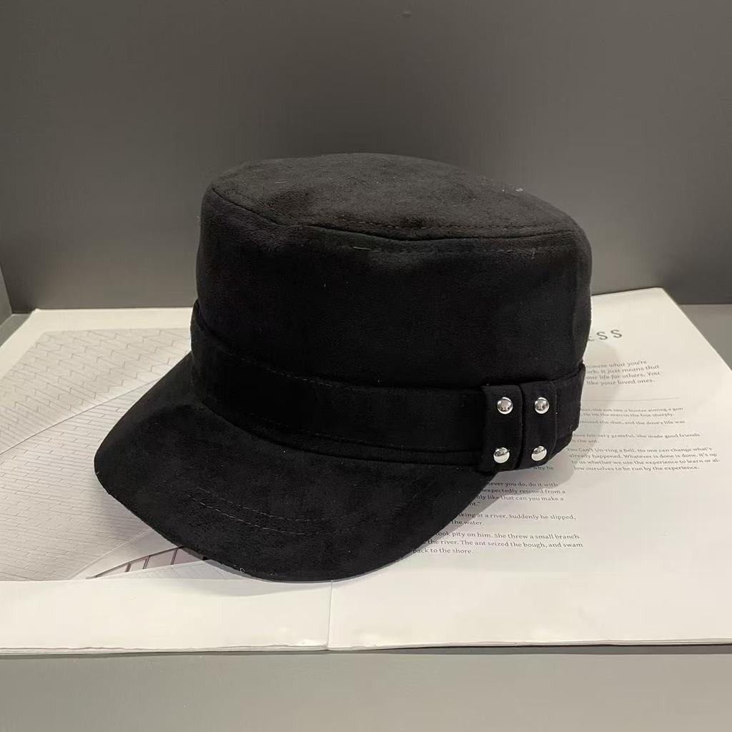 Korean Suede Black Equestrian Hat for Women In Autumn and Winter Retro Old Flat Hat Big Head Circumference Painter Newsboy Hat