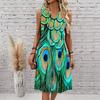 Plus Size V Neck Sleeveless Dress Green Mountain Waterfall Scenic Print For Nature Holiday Journey