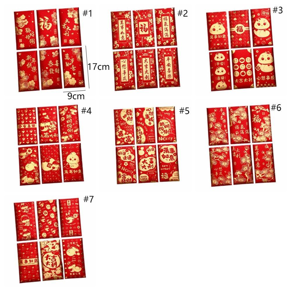 6pcs Blessing Chinese New Year Red Envelopes Traditional Money Packet Wedding Birthday