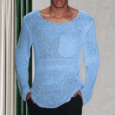 Men O-Neck Long Sleeve Knitting Sweater Solid Color Hollow Out Casual Pullover Sweater