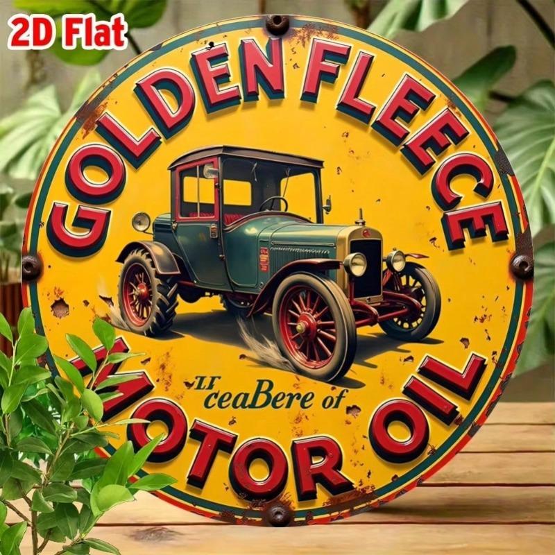 Vintage Golden Fleece Motor Oil Tin Sign Round Retro Metal Wall Art Decor