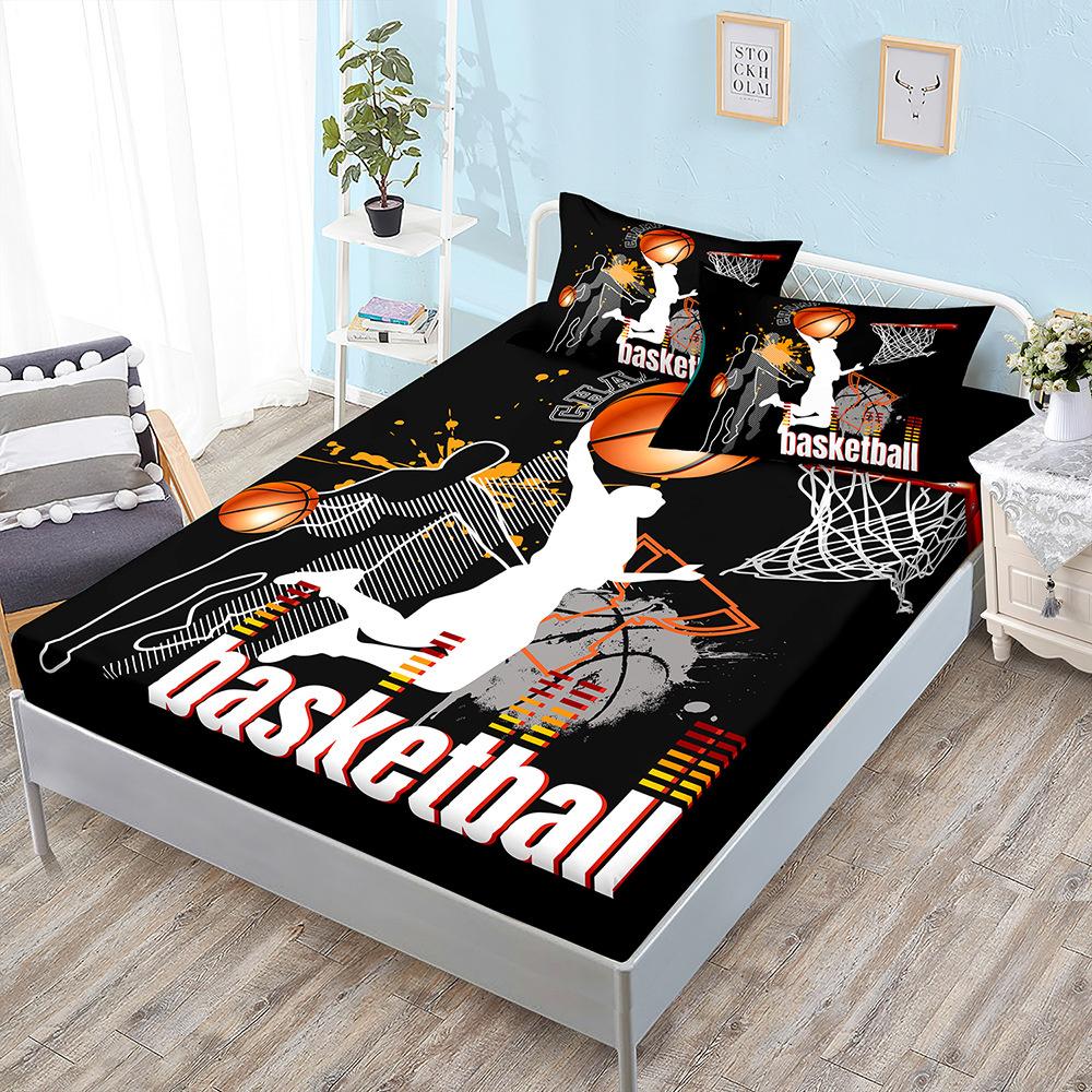 Basketball Boys Fitted Sheet Set Twin Full King Bed Fitted Sheets for Kids Teens Football Bed Set with Pillowcase Bedroom Decor