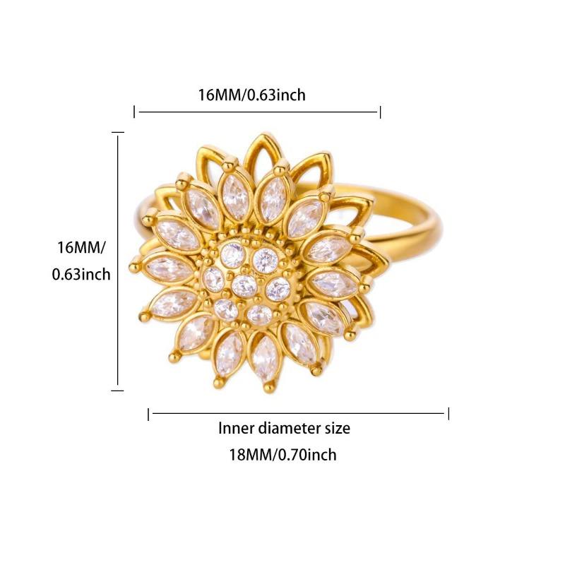 Ring Women's Micro-inlaid Rotating Zircon Temperament Cold Wind Fashion Full Diamond Round Geometric Versatile Fashion Ring Jewelry