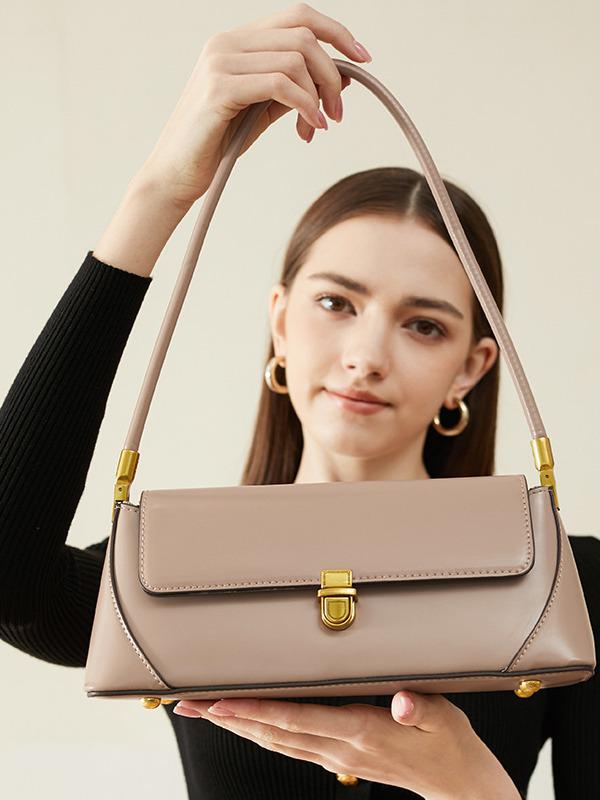 Niche Women's Genuine Leather Underarm Baguette Bag - 2025 French Summer Collection