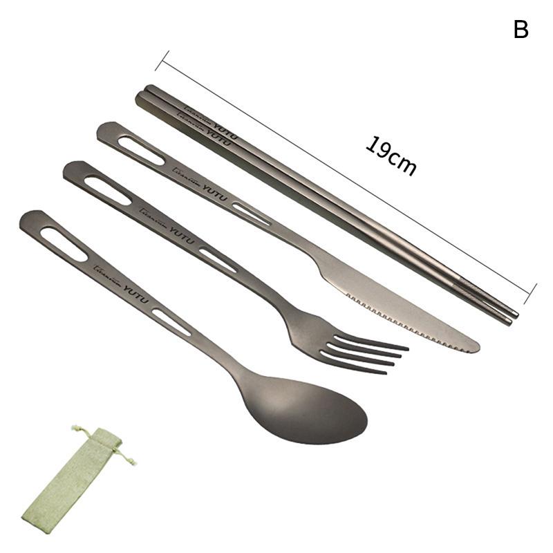Pure Titanium Tableware Set Outdoor Household Frosted Knife And Fork Spoon Chopsticks Travel Camping Portable Knife And Fork Set