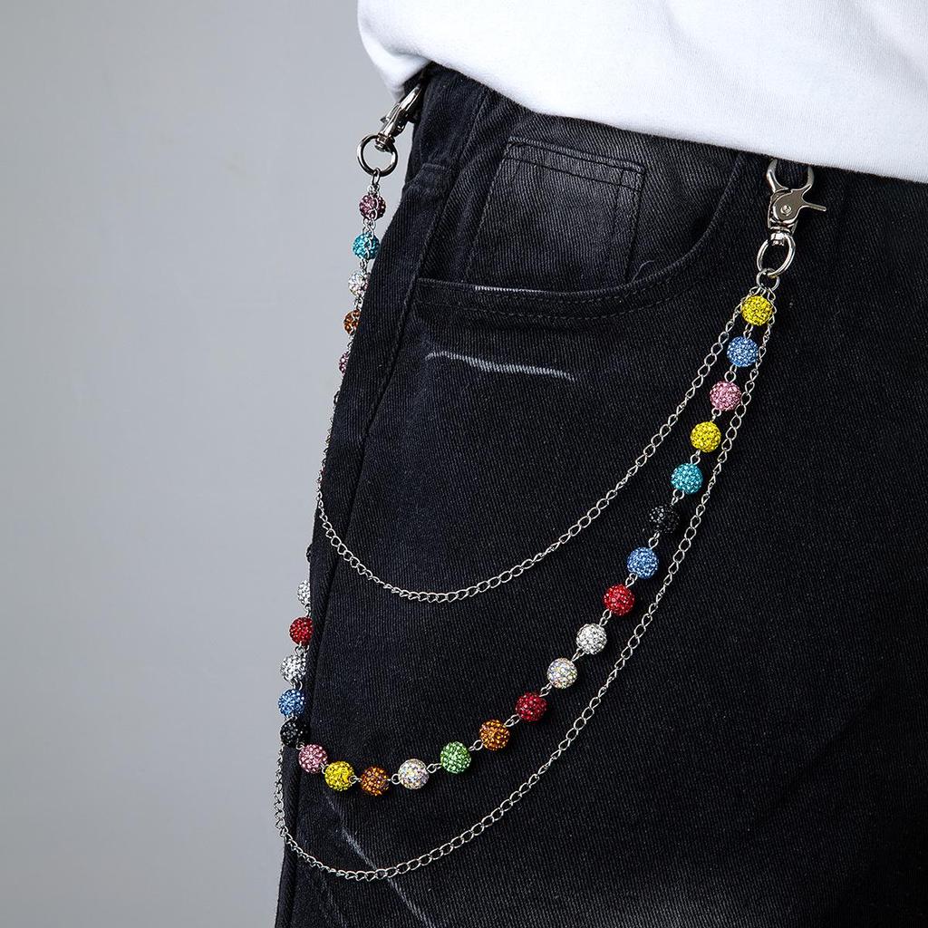 European & American Fashion Rhinestone Waist Chain - Hip Hop Punk Style Jeans Chain In Red & Black, Versatile Decorative Accessory for Women