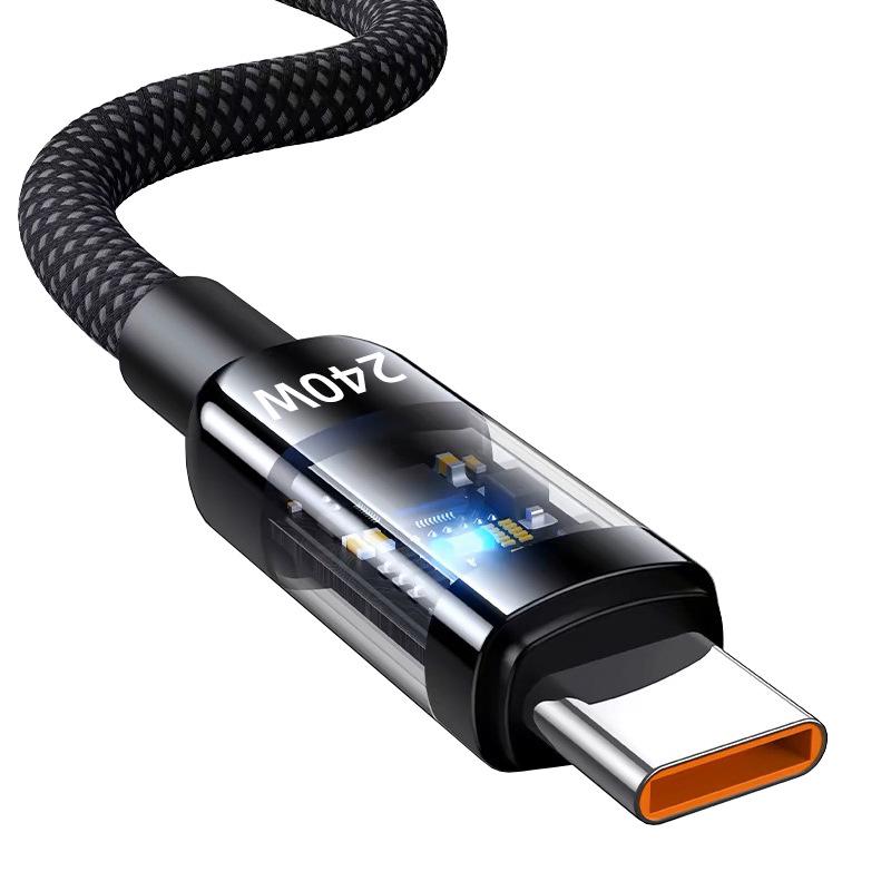 Clear 240W Super Fast Charging USB-C Data Cable for Huawei Honor 10A Flash Charger
