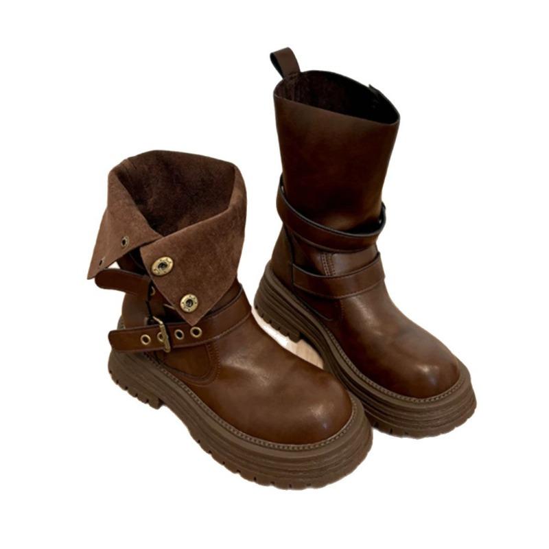 Dámské martensky nové podzimní retro dámské boty Maillard hnědé boty na silné podrážce černé kotníkové boty