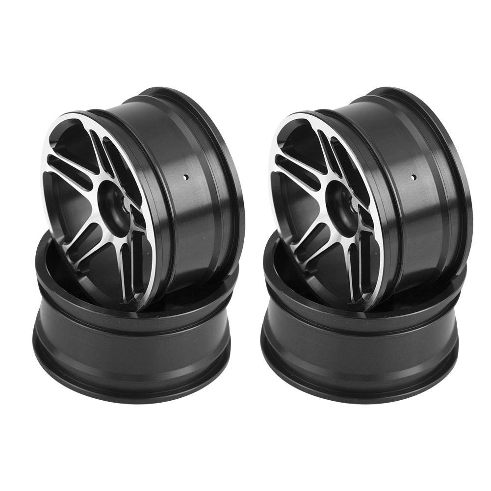 4pcs Set Tire Tyre Aluminium Alloy Hubs Wheel Rims for 1:10 Drift Racing RC Car (Black)