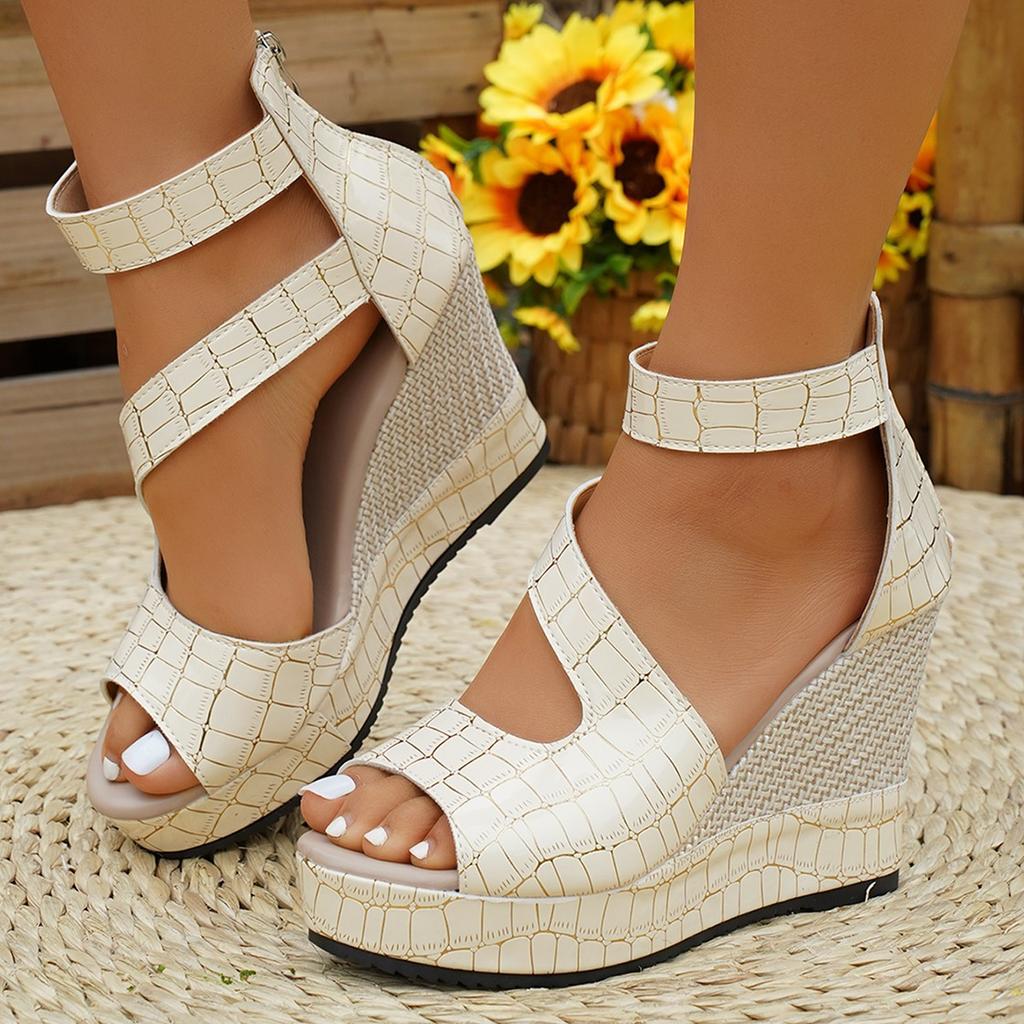 Color-Blocked Wedge Sandals 2025 Summer New Arrival Plus Size Women's Sandals Thick-Soled Covered-Heel Sandals
