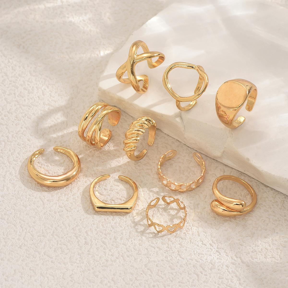 

Wind Ladies Geometric Metal Ring Set Versatile Twisted Glossy Design Open Ring Premium Sense