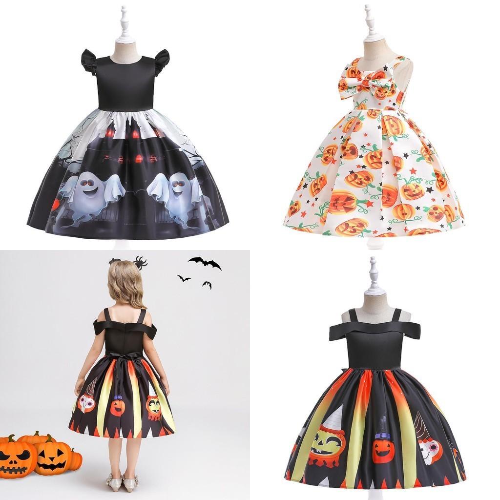 Silky And High Quality Halloween Costume Dress With Pumpkin Bag For Children