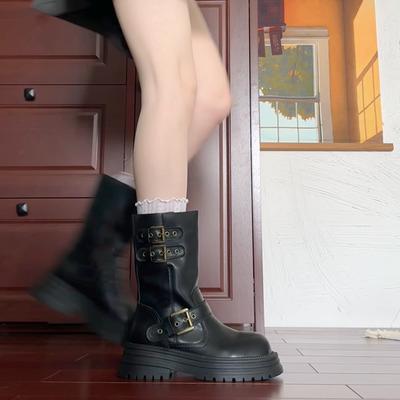 Winter Gürtelschnalle Damen Kniehohe Stiefel Mode Plateauabsätze Ritter Lange Stiefeletten Damen Bequeme Schuhe Zapatos Mujer