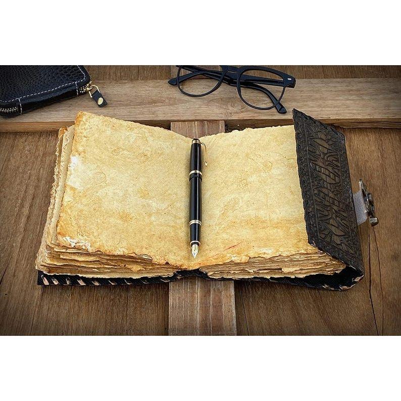 Embossed Leather Book of Shadows: Lapis Lazuli Grimoire Journal