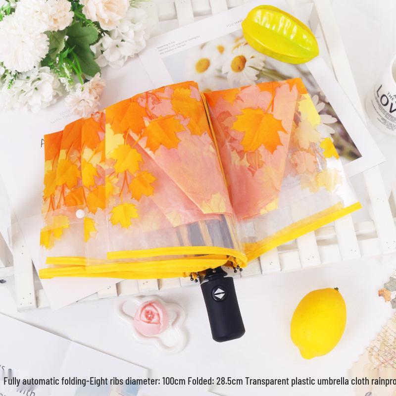 Japanese Forest Style Transparent Cherry Blossom Umbrella with Arched Long Handle for Students