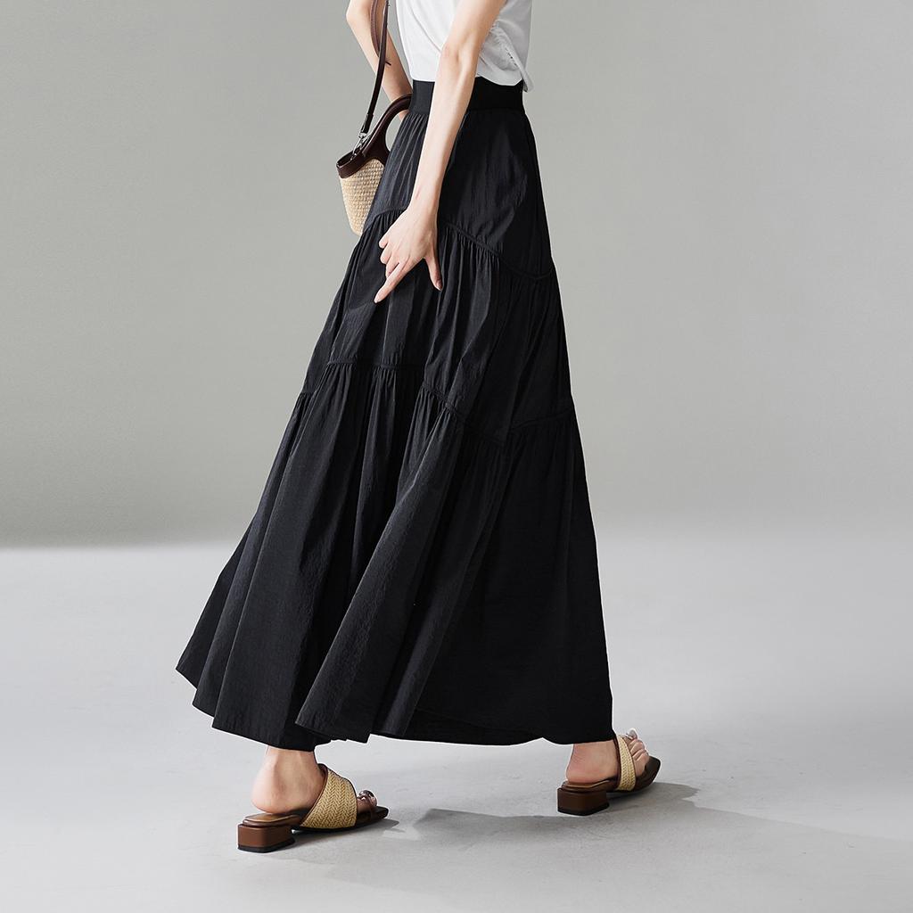 French High-Waisted A-Line Midi Skirt
