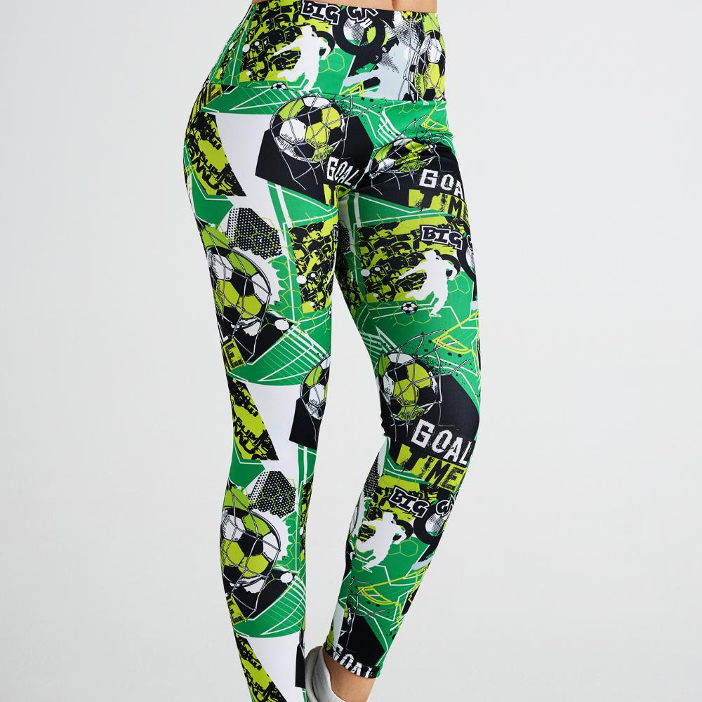 High waisted cartoon soccer leggings, women's yoga clothes, yoga pants, elastic sports pants, printed leggings