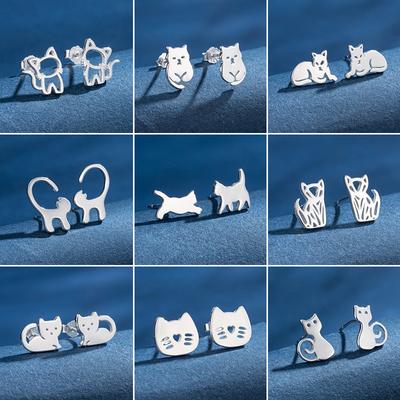 925 Sterlingsilber Cartoon Happy Cat Ohrringe für Mädchen Geburtstag Zirkon Minimalistisch Kätzchen Ohrknorpelstecker Koreanische Pendientes