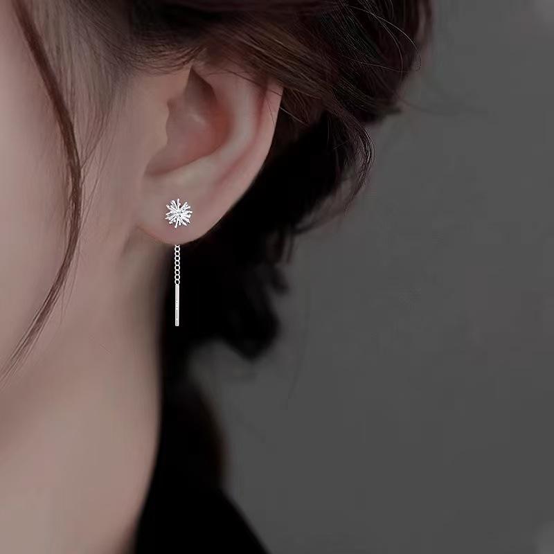 925 Silver Needle Short Chain Tassel Metal Dandelion Stud Earrings For Women Party Classic Jewelry Plant Accessories