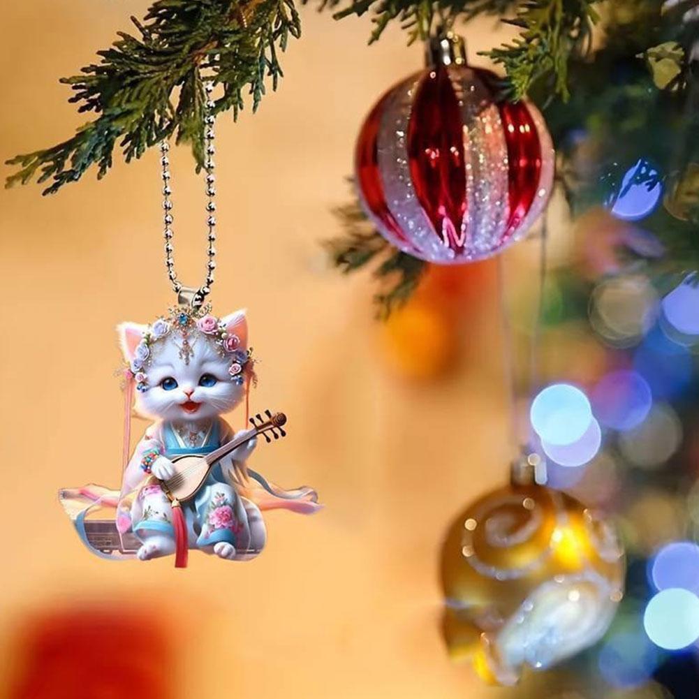 Cute Cat Pendant Hanging Ornament Realistic Animal Rearview Mirror Hanging Decor Auto Interior Access Home Party Kids Gift