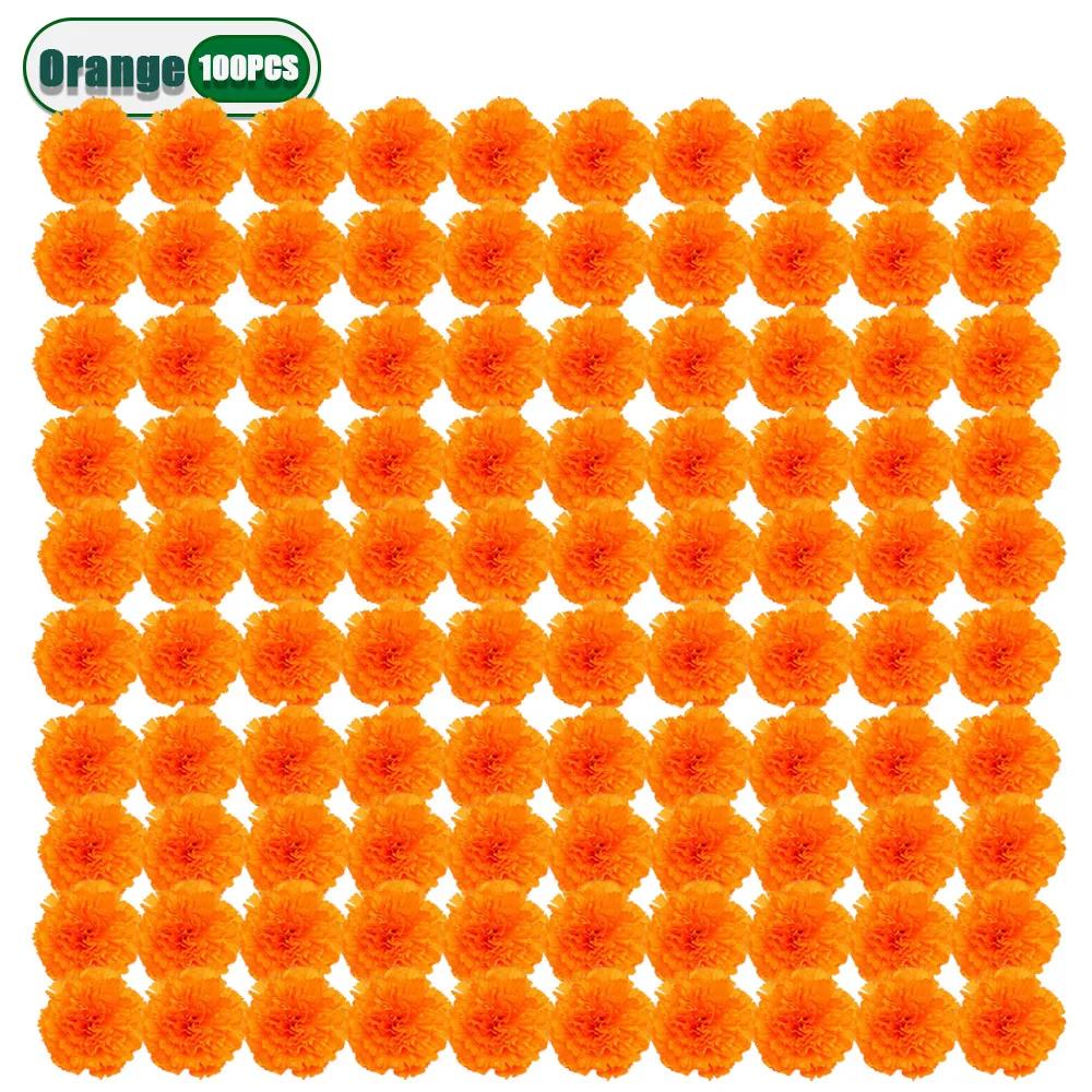 2.17 InchMexican Marigold Artificial Flowers Day of The Dead DIY Garland String Halloween Diwali Party Home Outdoor Decoration