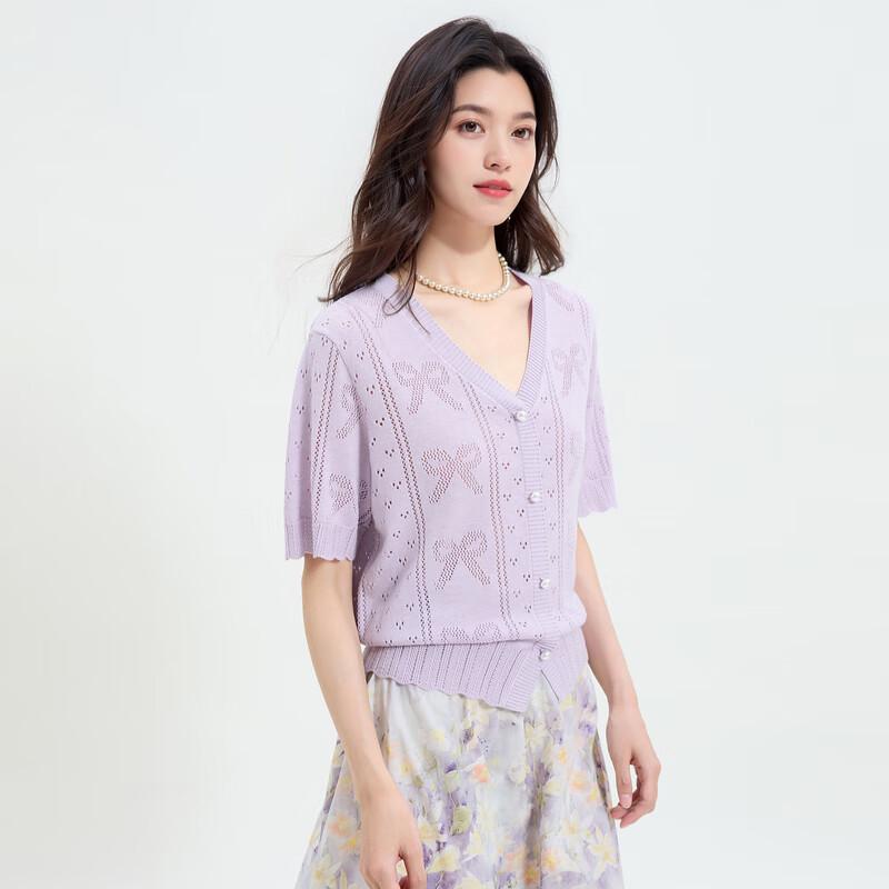 

Sancai Women s Plus Size V-Neck Short Sleeve Knit Top with Bowknot M