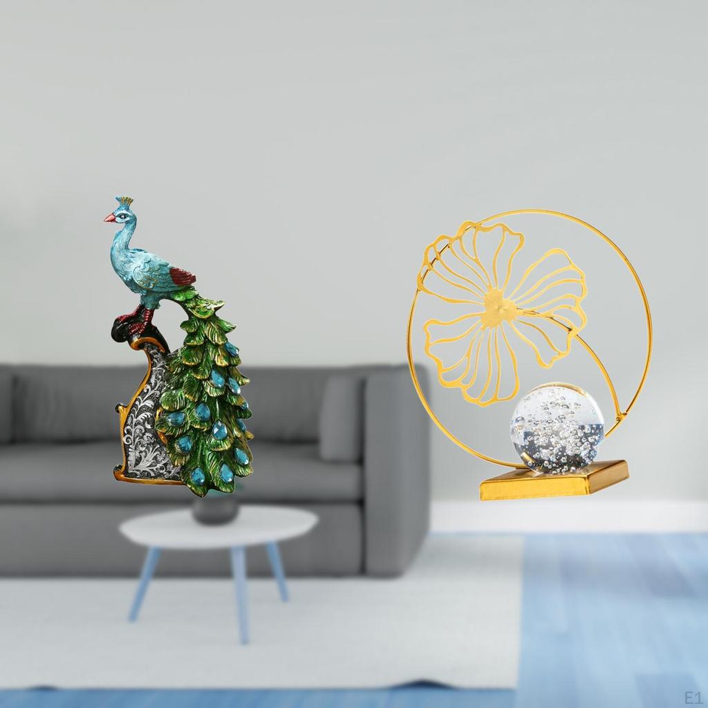 Elegant Peacock Iron Animal Sculpture Collectible Ornament for Bedroom Office Living Room Bookshelf