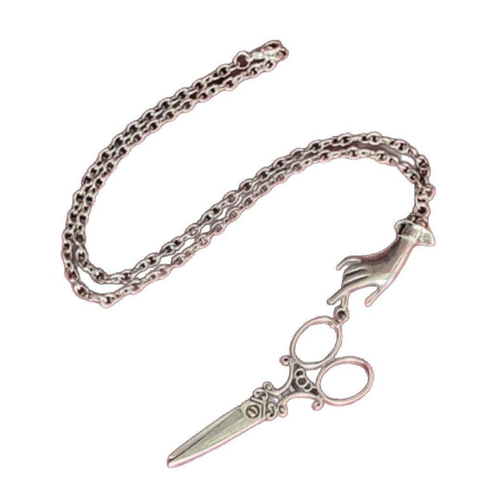 Gothic Punk Silver Scissors Pendant Necklace for Women - Retro Hairdresser Jewelry Gift