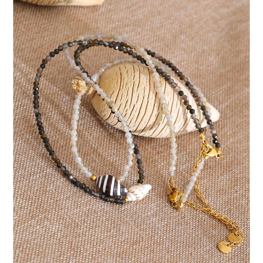 Yhpup Edelstahl Muschel Anhänger Halskette Handgefertigter Schmuck Weiß Grau Kristall Perlenkette Sommer Halsband Günstiger Schmuck
