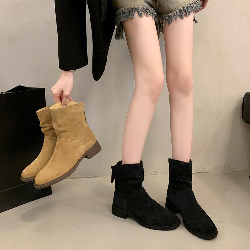 Rear zipper short boots women's 2025 new British style fashion temperament western cowboy Martin boots thin fashion boots