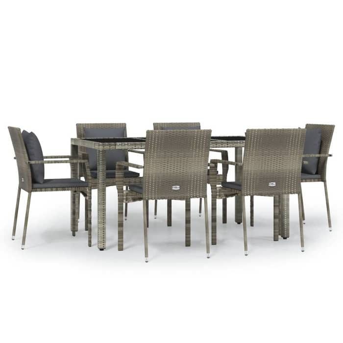 VidaXL Garden Dining Set and Cushions 7 Pcs Grey Rattan, Dining Set, Dining Set 3157960