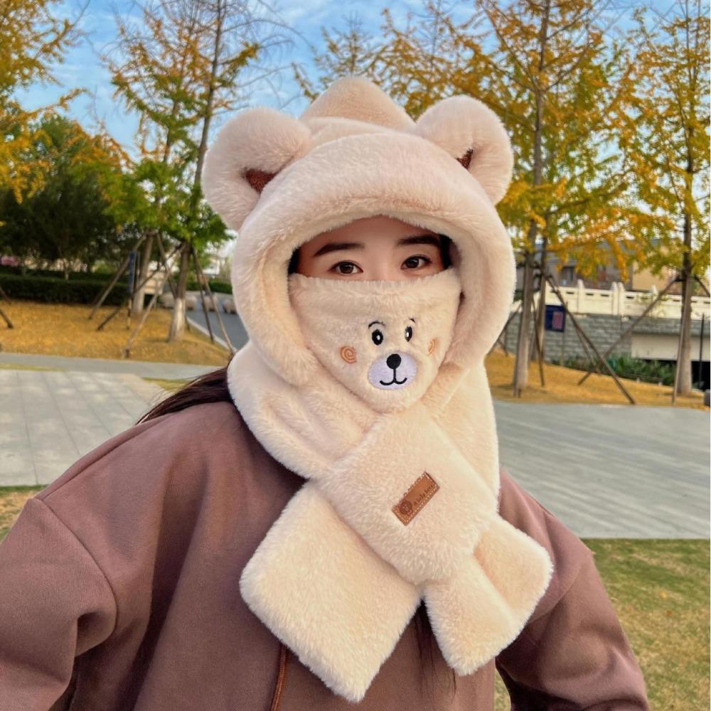Winter Thickened Hooded Scarf Fashion Warm Beanies Hat New Anti-Freeze Hat Scarf бежевый