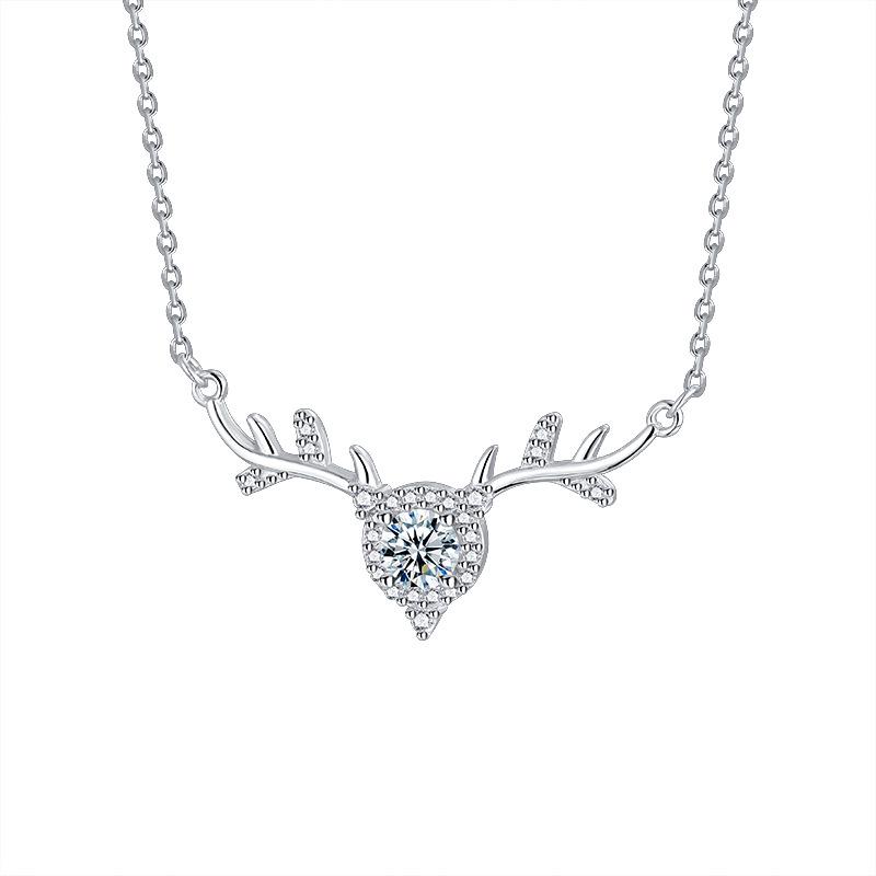 Korean Japanese Style Sterling Silver Elk Antler Necklace for Women - Simple, Sweet, and Fashionable Collarbone Chain Jewelry