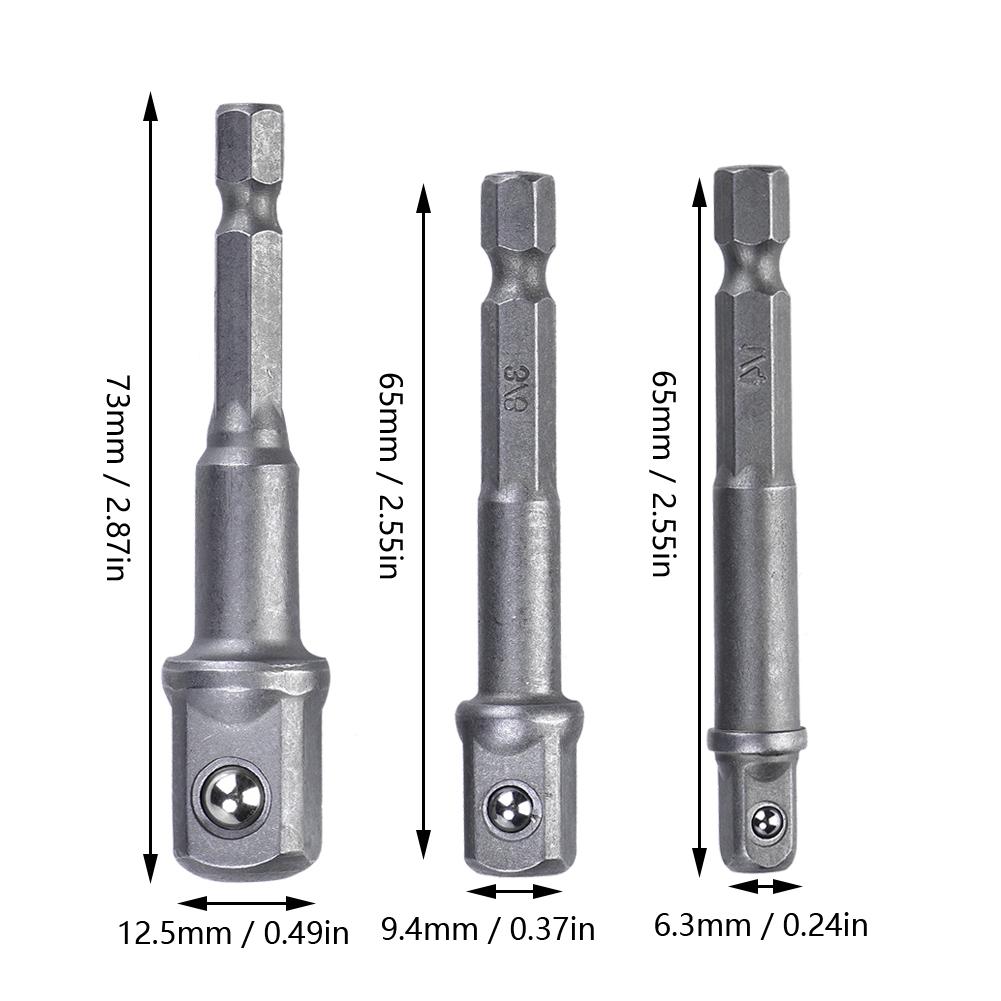 3Pcs Black Socket Adapter 1Celsius4 Hex Shank to 1Celsius4 3Celsius8 1Celsius2 Head Drill Bit Driver
